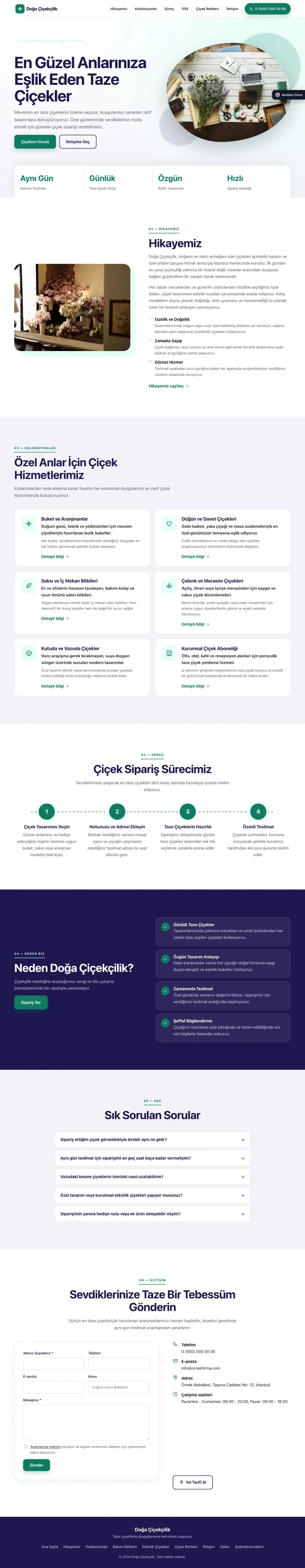 Çiçekçi için Tek Sayfa Lacivert Turkuaz – Çiçekçi Web Sitesi ana sayfa görünümü