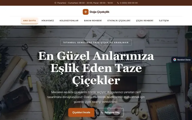 Çiçekçi için Zigzag Kahve Turuncu – Çiçekçi Web Sitesi ana sayfa görünümü