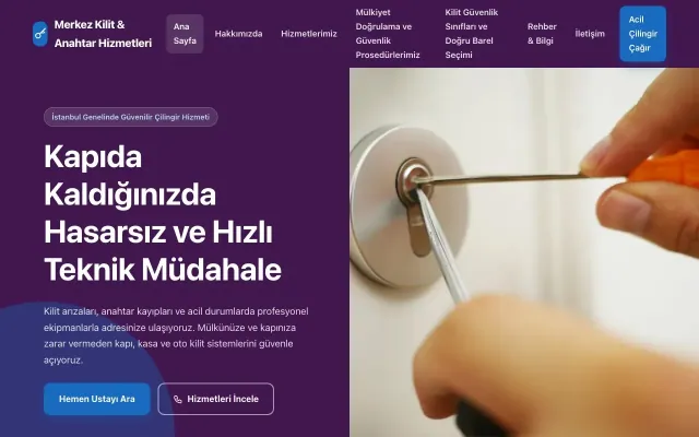 Çilingir için Blok Mor Mavi – Çilingir Web Sitesi ana sayfa görünümü