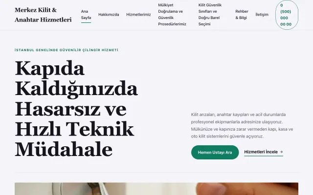Çilingir için Editoryal Lacivert Turkuaz – Çilingir Web Sitesi ana sayfa görünümü