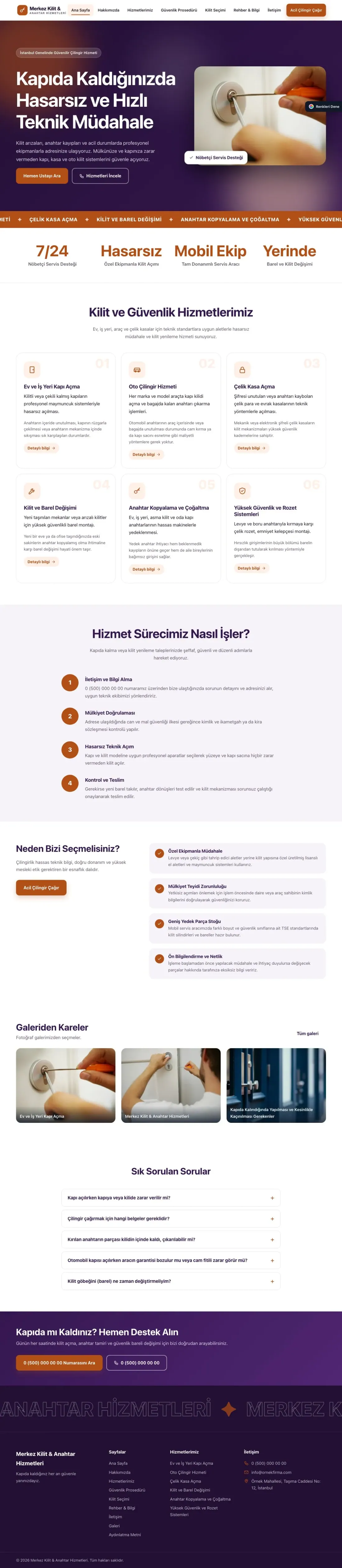 Çilingir için Hareketli Mor Turuncu – Çilingir Web Sitesi ana sayfa görünümü