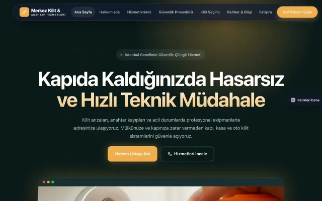 Çilingir için Koyu Modern Petrol Turuncu – Çilingir Web Sitesi ana sayfa görünümü