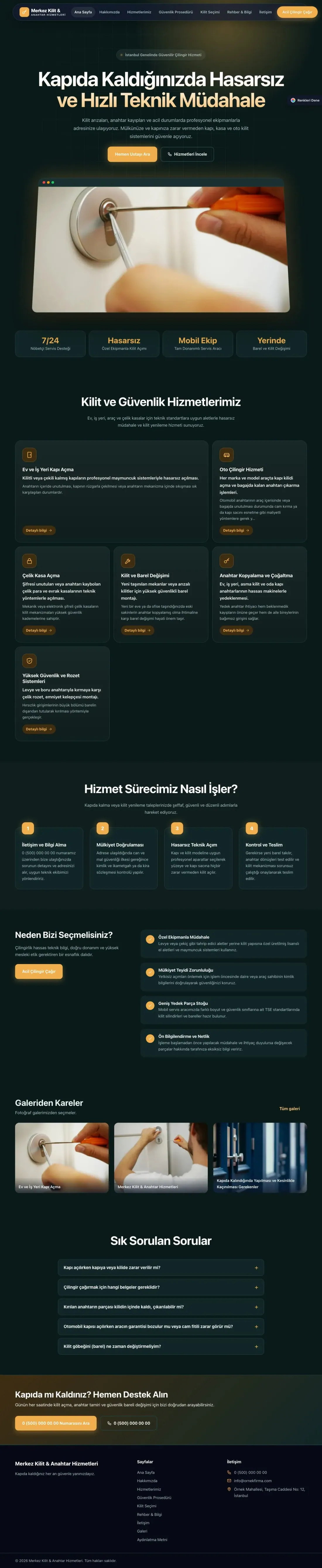 Çilingir için Koyu Modern Petrol Turuncu – Çilingir Web Sitesi ana sayfa görünümü