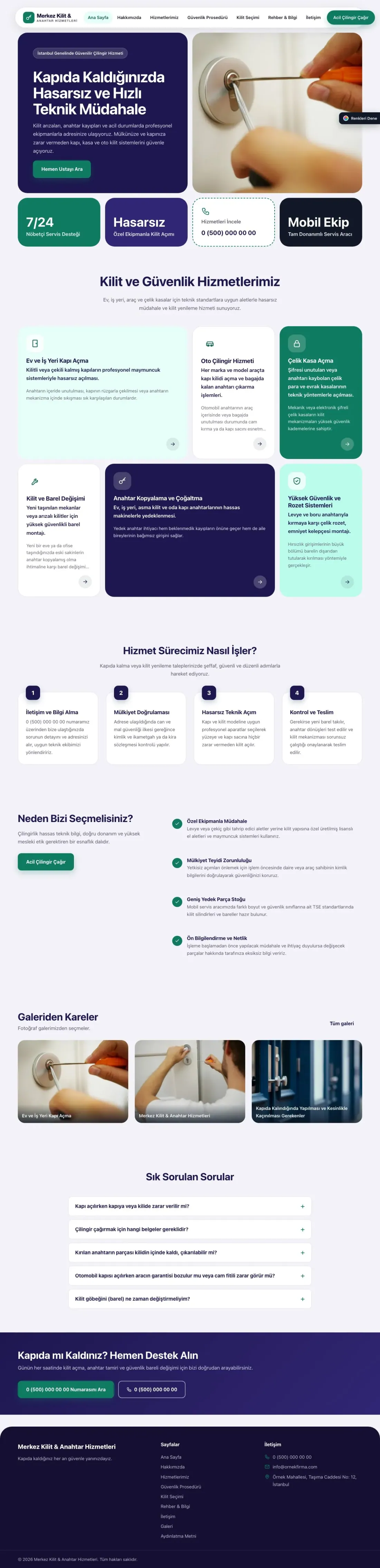 Çilingir için Mozaik Lacivert Turkuaz – Çilingir Web Sitesi ana sayfa görünümü