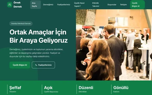Dernek için Blok Petrol Yeşil – Dernek Web Sitesi ana sayfa görünümü