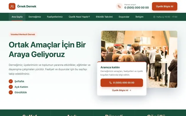 Dernek için Bölünmüş Yeşil Turuncu – Dernek Web Sitesi ana sayfa görünümü