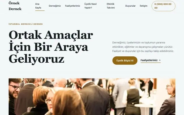 Dernek için Editoryal Mavi Amber – Dernek Web Sitesi ana sayfa görünümü
