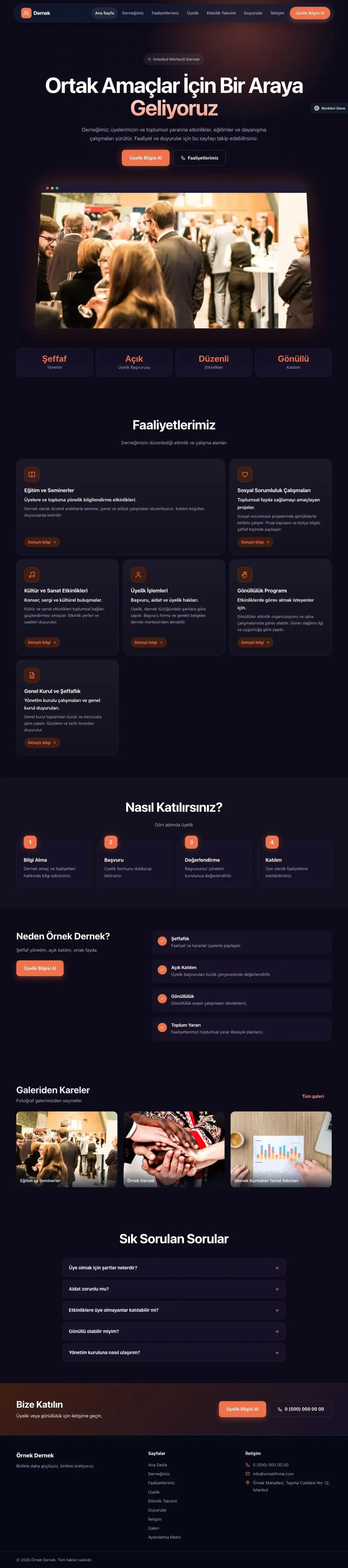Dernek için Koyu Modern Lacivert Turuncu – Dernek Web Sitesi ana sayfa görünümü