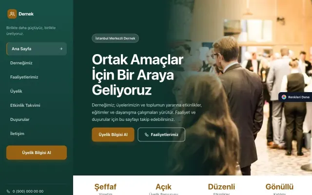 Dernek için Sol Menü Petrol Turuncu – Dernek Web Sitesi ana sayfa görünümü