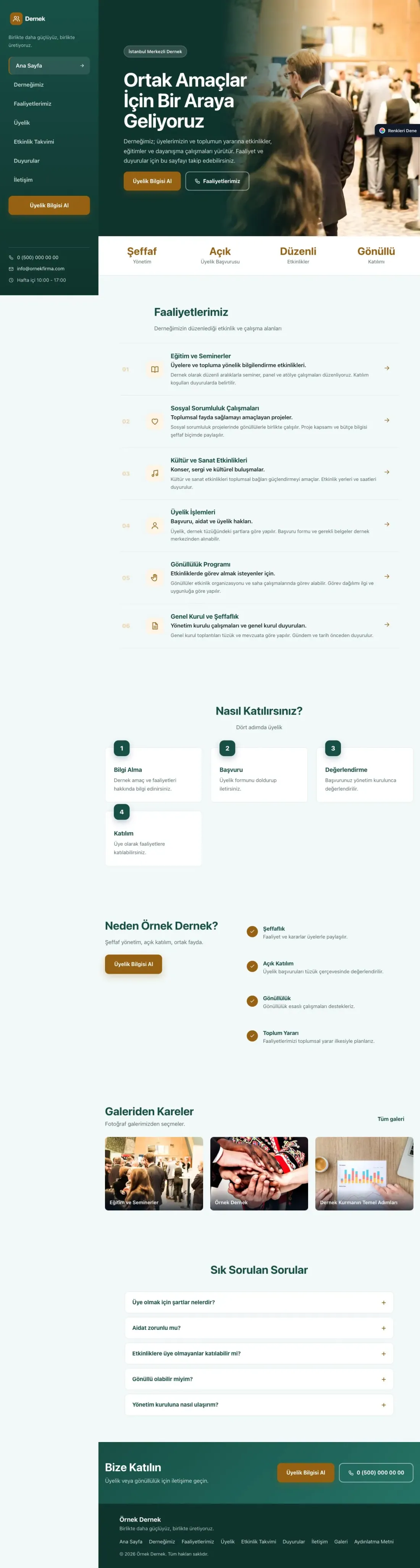 Dernek için Sol Menü Petrol Turuncu – Dernek Web Sitesi ana sayfa görünümü