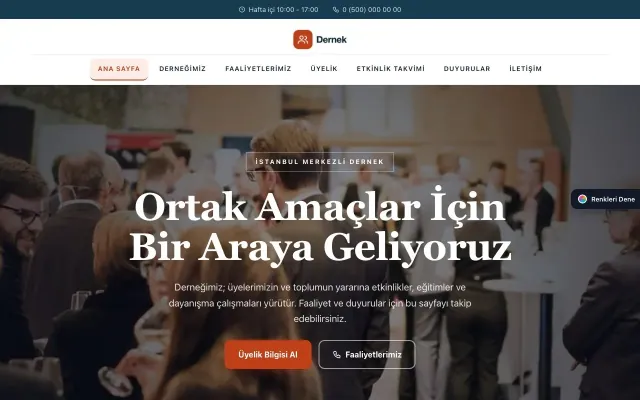 Dernek için Zigzag Mavi Turuncu – Dernek Web Sitesi ana sayfa görünümü