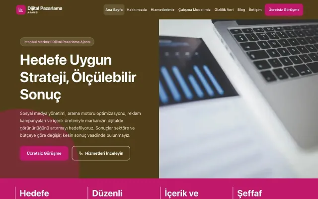 Dijital Pazarlama Ajansı için Blok Kahve Pembe – Dijital Pazarlama Ajansı Web Sitesi ana sayfa görünümü