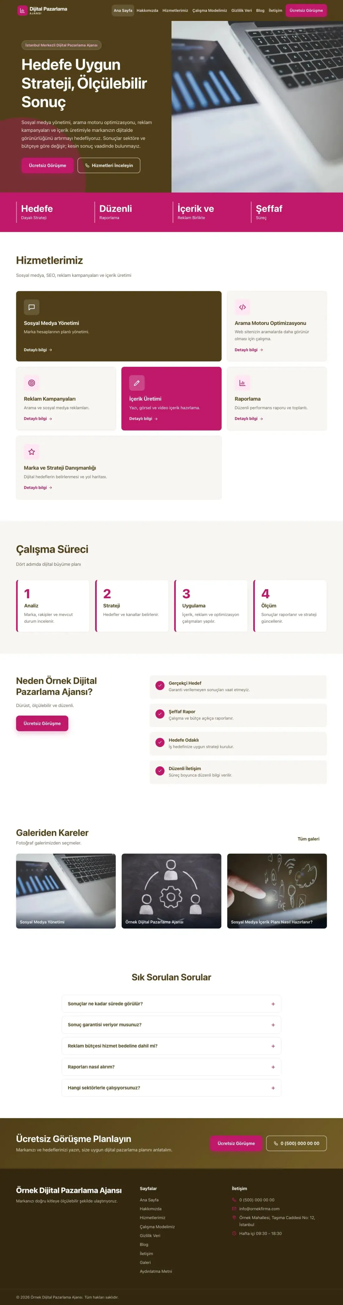 Dijital Pazarlama Ajansı için Blok Kahve Pembe – Dijital Pazarlama Ajansı Web Sitesi ana sayfa görünümü