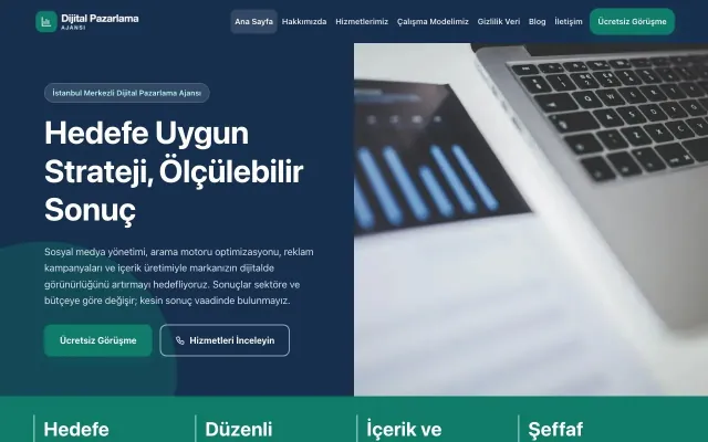 Dijital Pazarlama Ajansı için Blok Mavi Turkuaz – Dijital Pazarlama Ajansı Web Sitesi ana sayfa görünümü