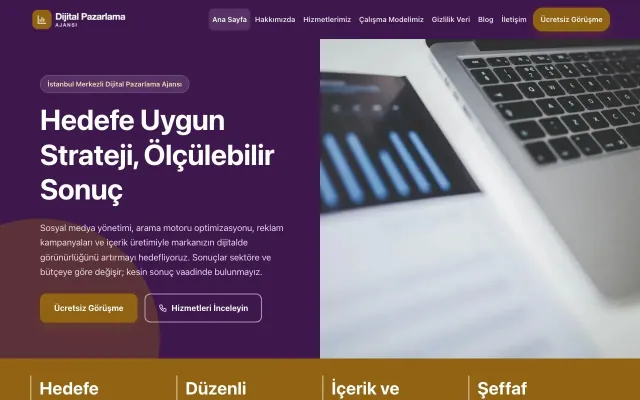 Dijital Pazarlama Ajansı için Blok Mor Turuncu – Dijital Pazarlama Ajansı Web Sitesi ana sayfa görünümü