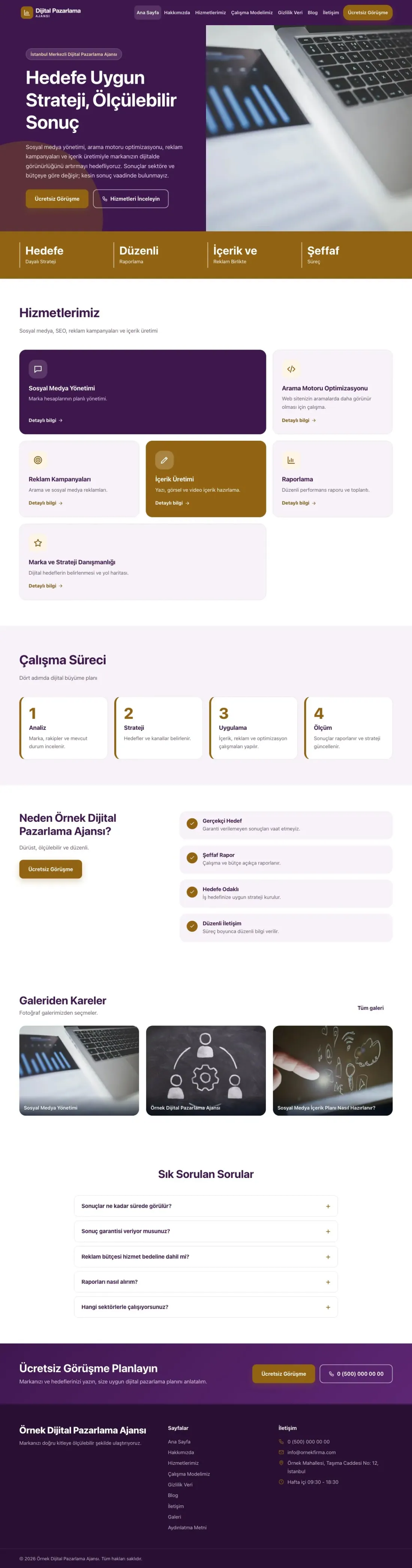 Dijital Pazarlama Ajansı için Blok Mor Turuncu – Dijital Pazarlama Ajansı Web Sitesi ana sayfa görünümü