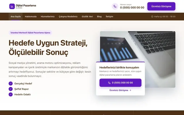 Dijital Pazarlama Ajansı için Bölünmüş Kahve Mor – Dijital Pazarlama Ajansı Web Sitesi ana sayfa görünümü