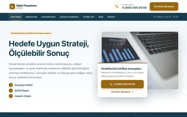 Dijital Pazarlama Ajansı için Bölünmüş Mavi Turuncu – Dijital Pazarlama Ajansı Web Sitesi ana sayfa görünümü