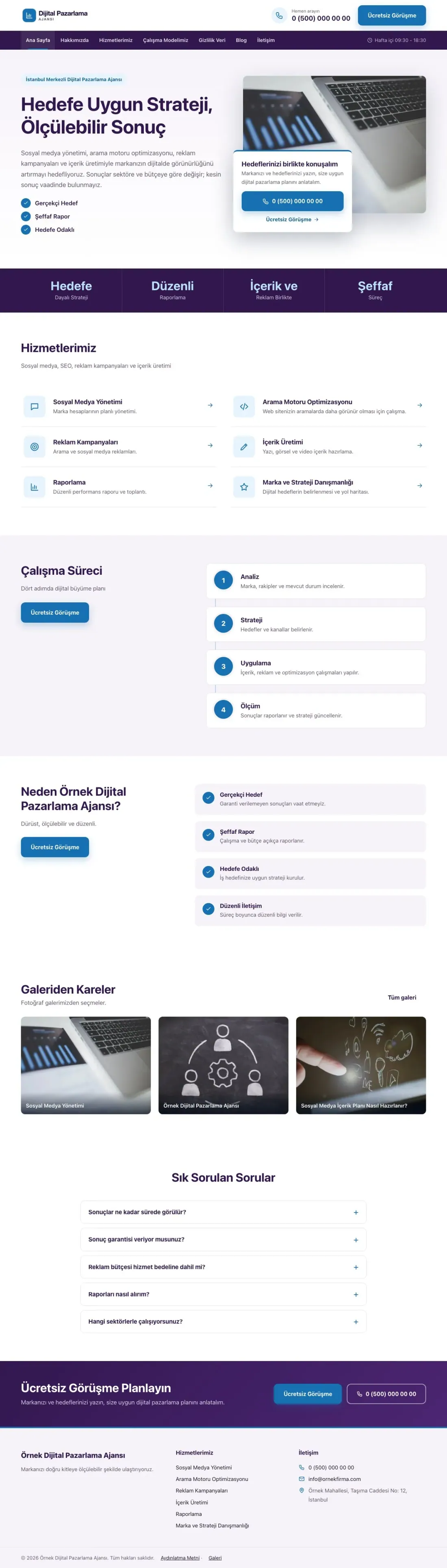 Dijital Pazarlama Ajansı için Bölünmüş Mor Mavi – Dijital Pazarlama Ajansı Web Sitesi ana sayfa görünümü