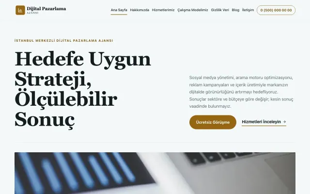 Dijital Pazarlama Ajansı için Dergi Editoryal Petrol Turuncu – Dijital Pazarlama Ajansı Web Sitesi ana sayfa görünümü