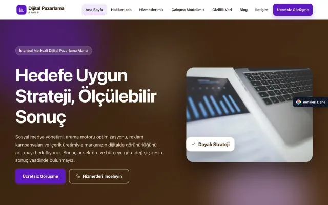 Dijital Pazarlama Ajansı için Hareketli Kahve Mor – Dijital Pazarlama Ajansı Web Sitesi ana sayfa görünümü