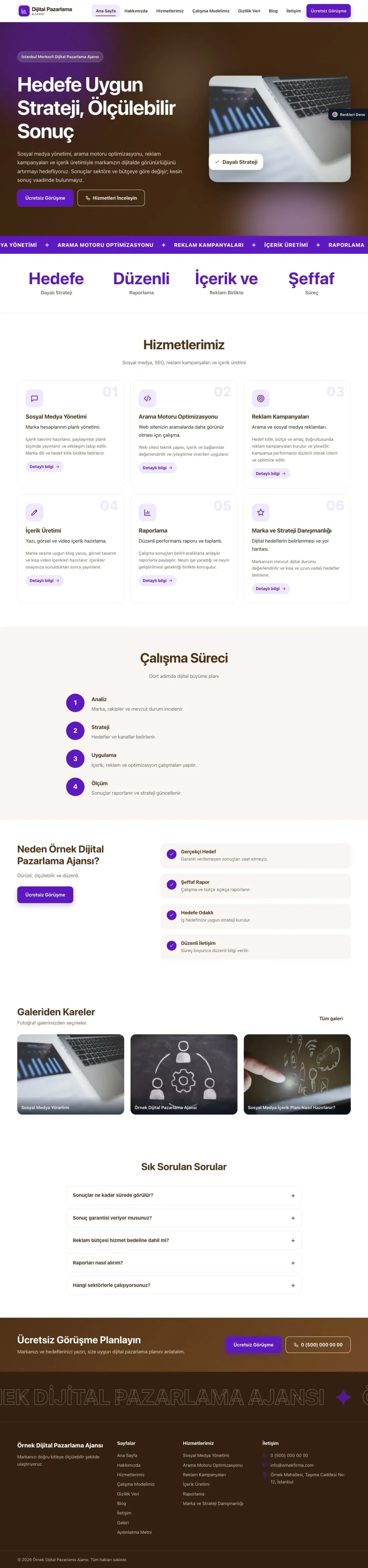 Dijital Pazarlama Ajansı için Hareketli Kahve Mor – Dijital Pazarlama Ajansı Web Sitesi ana sayfa görünümü