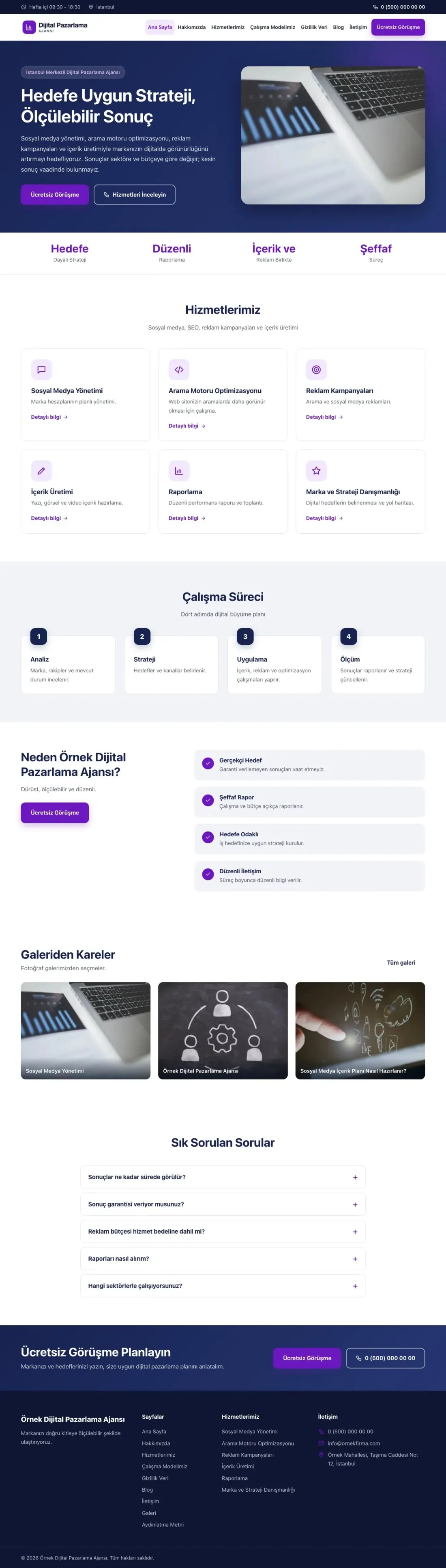 Dijital Pazarlama Ajansı için Klasik Lacivert Mor – Dijital Pazarlama Ajansı Web Sitesi ana sayfa görünümü