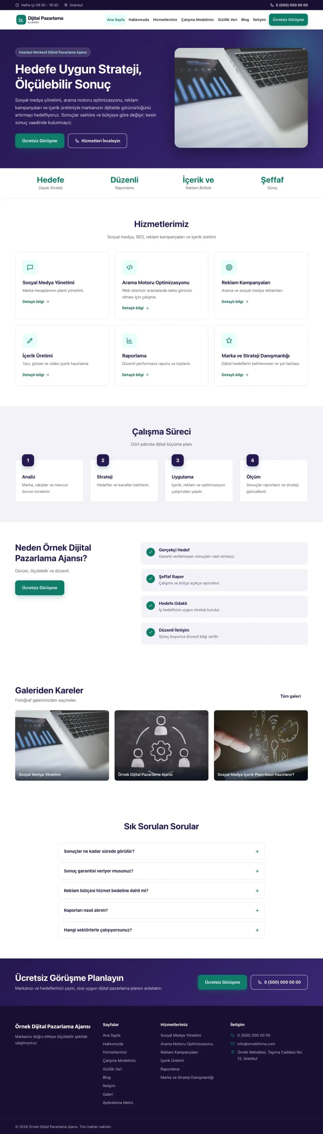 Dijital Pazarlama Ajansı için Klasik Mor Turkuaz – Dijital Pazarlama Ajansı Web Sitesi ana sayfa görünümü
