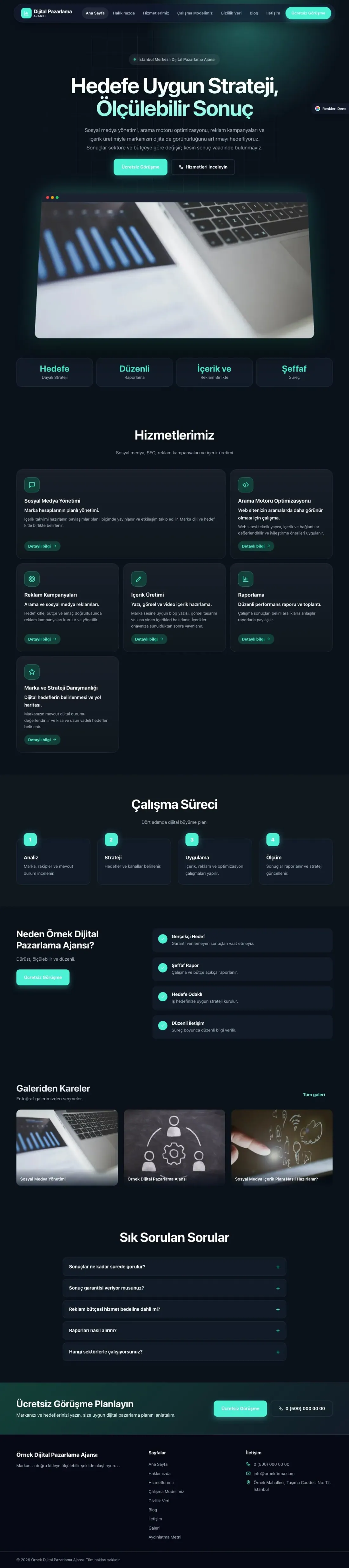 Dijital Pazarlama Ajansı için Koyu Modern Mavi Turkuaz – Dijital Pazarlama Ajansı Web Sitesi ana sayfa görünümü