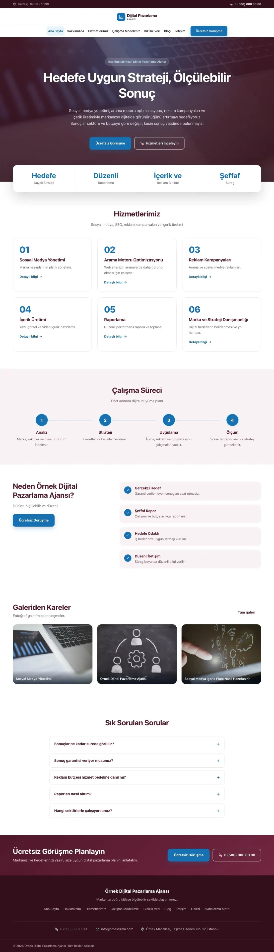 Dijital Pazarlama Ajansı için Merkez Bordo Mavi – Dijital Pazarlama Ajansı Web Sitesi ana sayfa görünümü