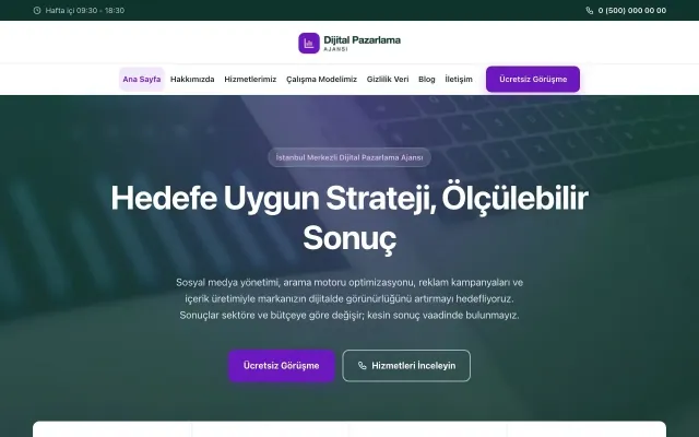 Dijital Pazarlama Ajansı için Merkez Petrol Mor – Dijital Pazarlama Ajansı Web Sitesi ana sayfa görünümü