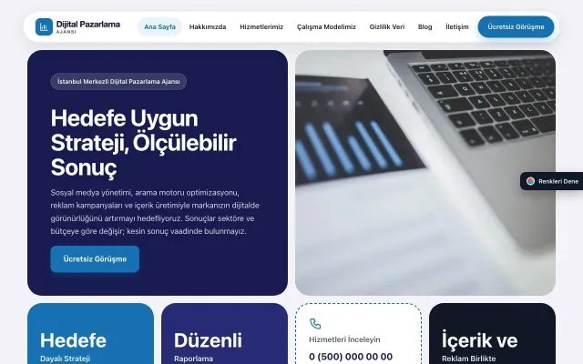 Dijital Pazarlama Ajansı için Mozaik Lacivert Mavi – Dijital Pazarlama Ajansı Web Sitesi ana sayfa görünümü