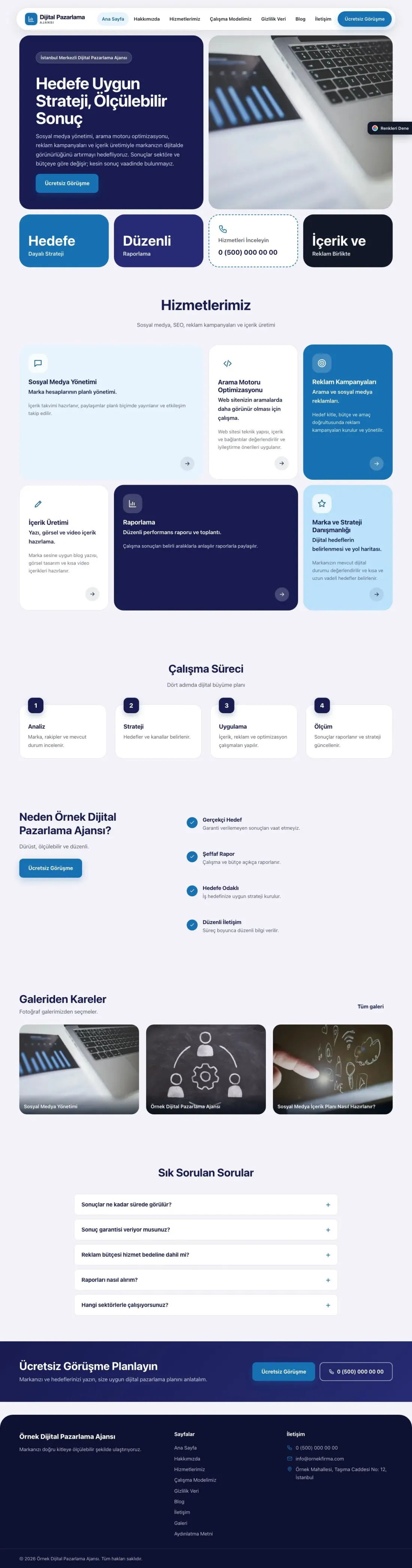 Dijital Pazarlama Ajansı için Mozaik Lacivert Mavi – Dijital Pazarlama Ajansı Web Sitesi ana sayfa görünümü