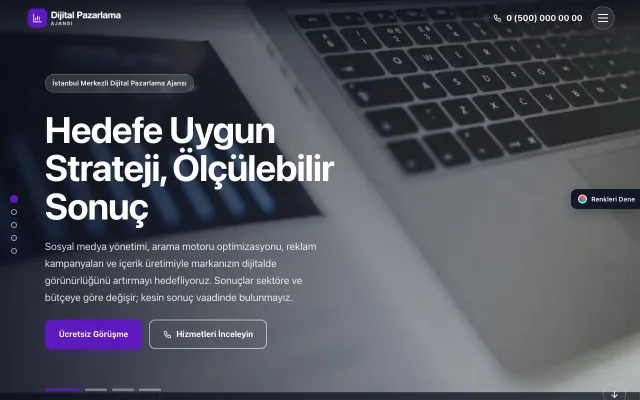 Dijital Pazarlama Ajansı için Tam Ekran Lacivert Mor – Dijital Pazarlama Ajansı Web Sitesi ana sayfa görünümü