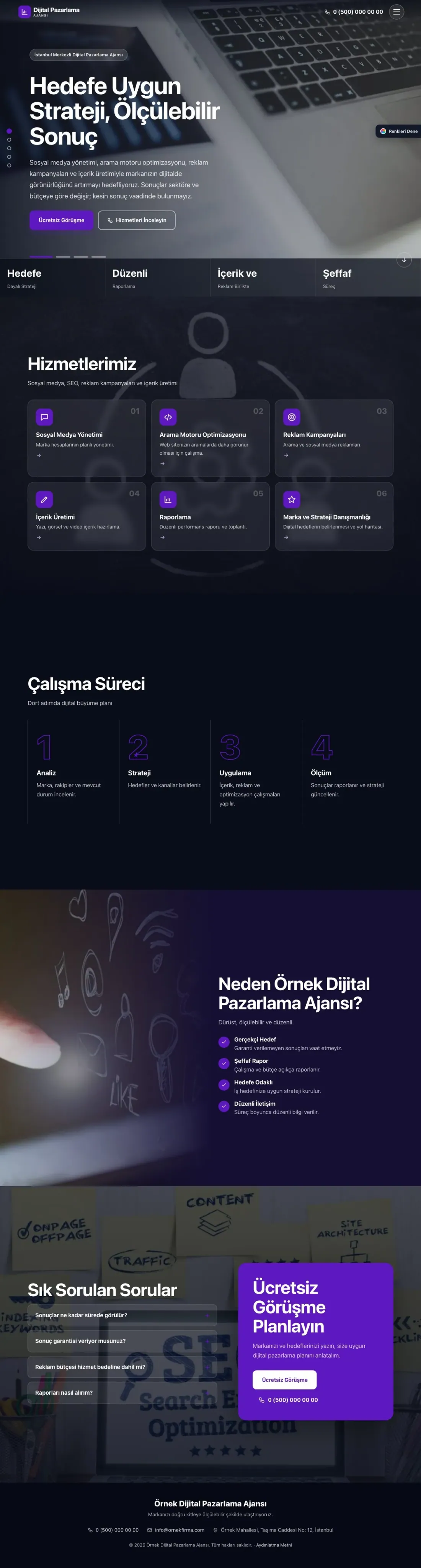 Dijital Pazarlama Ajansı için Tam Ekran Lacivert Mor – Dijital Pazarlama Ajansı Web Sitesi ana sayfa görünümü