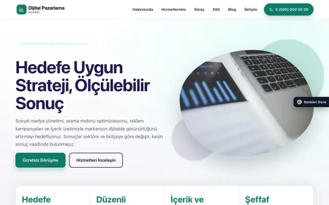 Dijital Pazarlama Ajansı için Tek Sayfa Mor Turkuaz – Dijital Pazarlama Ajansı Web Sitesi ana sayfa görünümü