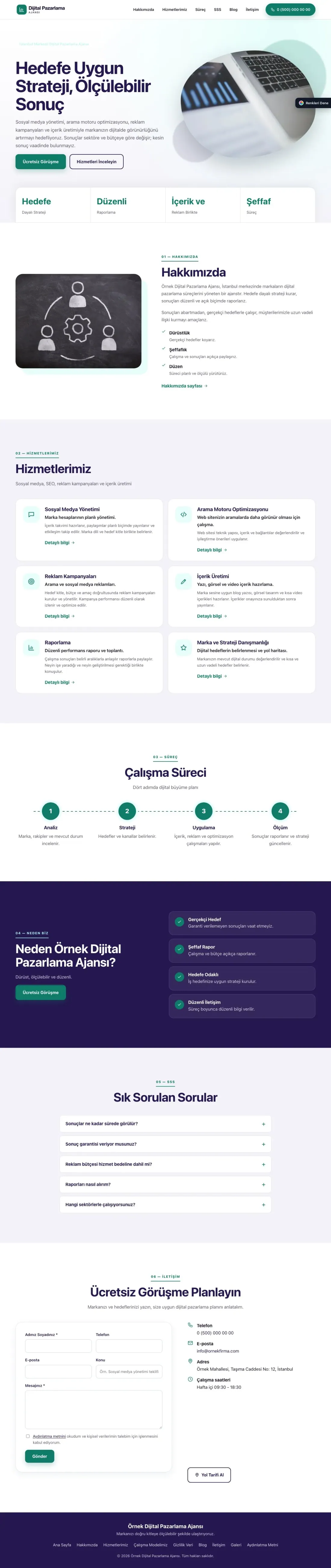 Dijital Pazarlama Ajansı için Tek Sayfa Mor Turkuaz – Dijital Pazarlama Ajansı Web Sitesi ana sayfa görünümü