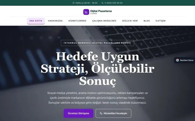Dijital Pazarlama Ajansı için Zigzag Petrol Mor – Dijital Pazarlama Ajansı Web Sitesi ana sayfa görünümü