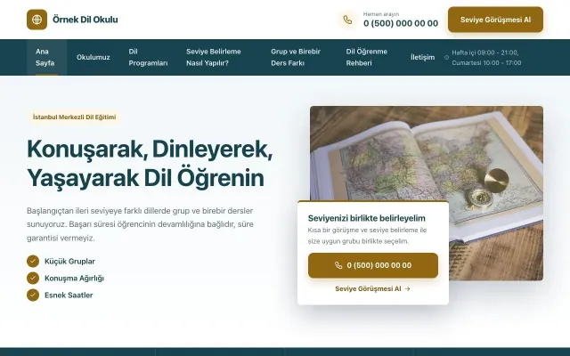 Dil Okulu için Bölünmüş Petrol Amber – Dil Okulu Web Sitesi ana sayfa görünümü