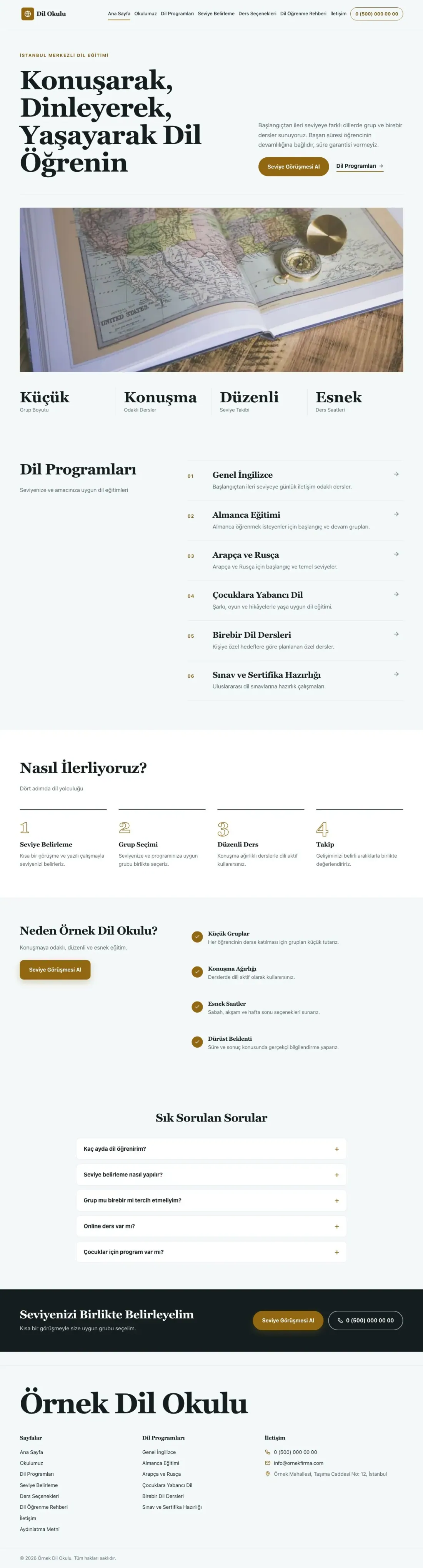 Editoryal Petrol Amber – Dil Okulu Web Sitesi ana sayfa görünümü