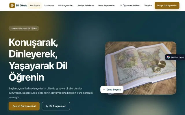 Dil Okulu için Hareketli Petrol Amber – Dil Okulu Web Sitesi ana sayfa görünümü