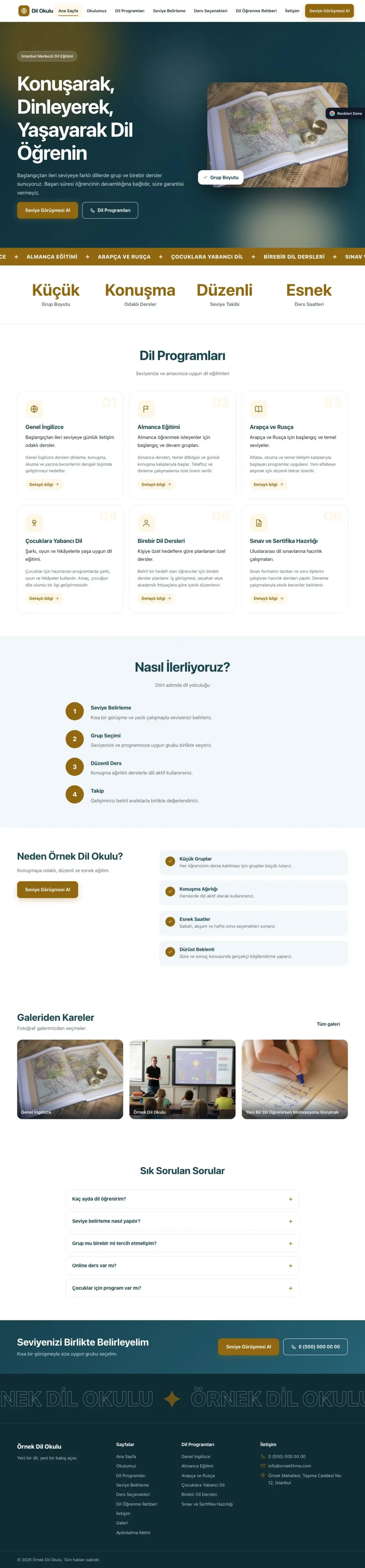 Dil Okulu için Hareketli Petrol Amber – Dil Okulu Web Sitesi ana sayfa görünümü