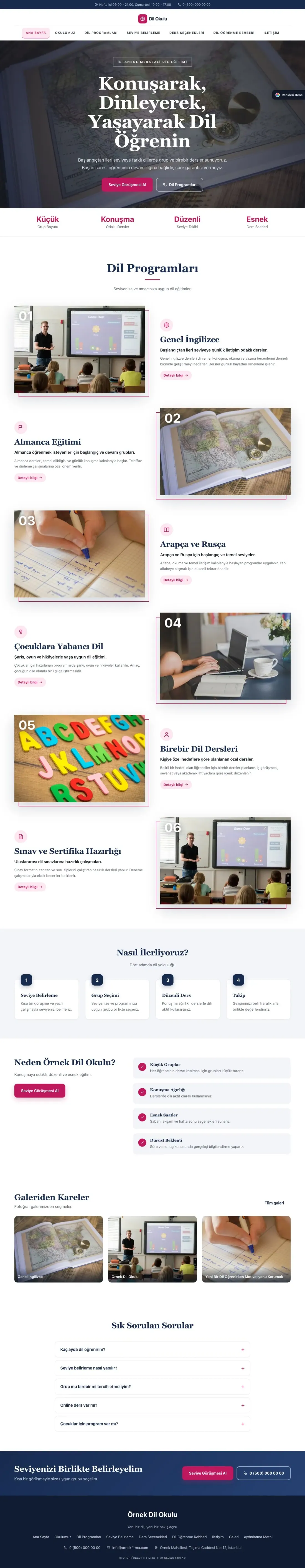 Dil Okulu için Zigzag Mavi Pembe – Dil Okulu Web Sitesi ana sayfa görünümü