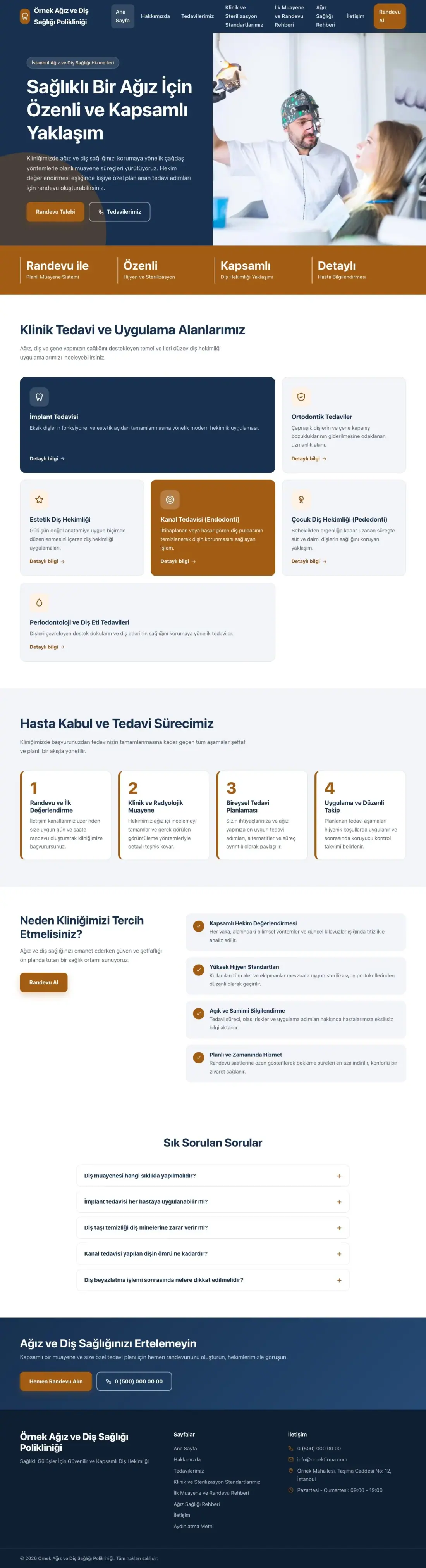 Diş Hekimi için Blok Mavi Turuncu – Diş Hekimi Web Sitesi ana sayfa görünümü