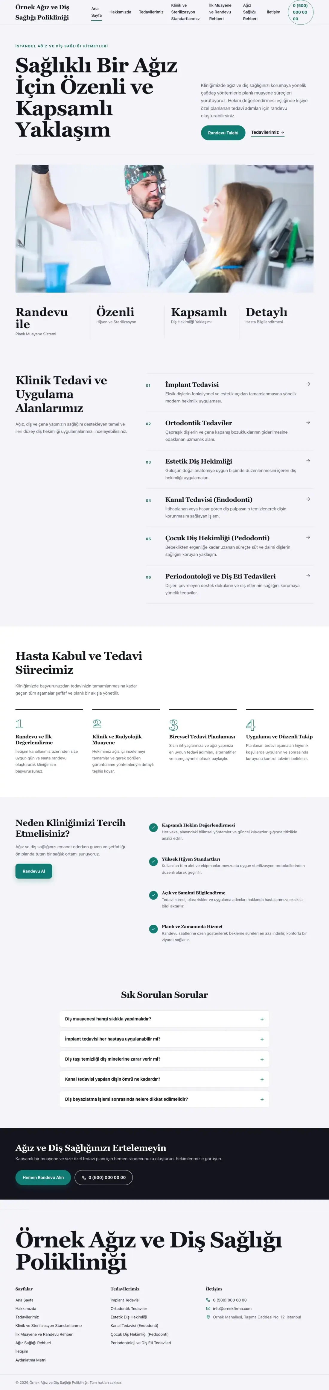 Diş Hekimi için Editoryal Lacivert Turkuaz – Diş Hekimi Web Sitesi ana sayfa görünümü