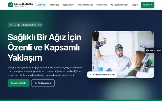 Diş Hekimi için Hareketli Mavi Turkuaz – Diş Hekimi Web Sitesi ana sayfa görünümü