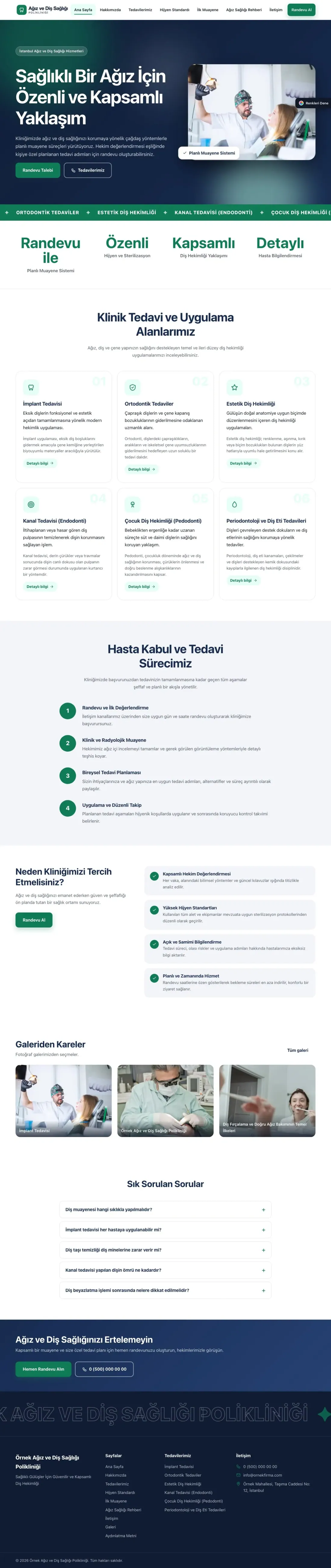 Diş Hekimi için Hareketli Mavi Turkuaz – Diş Hekimi Web Sitesi ana sayfa görünümü