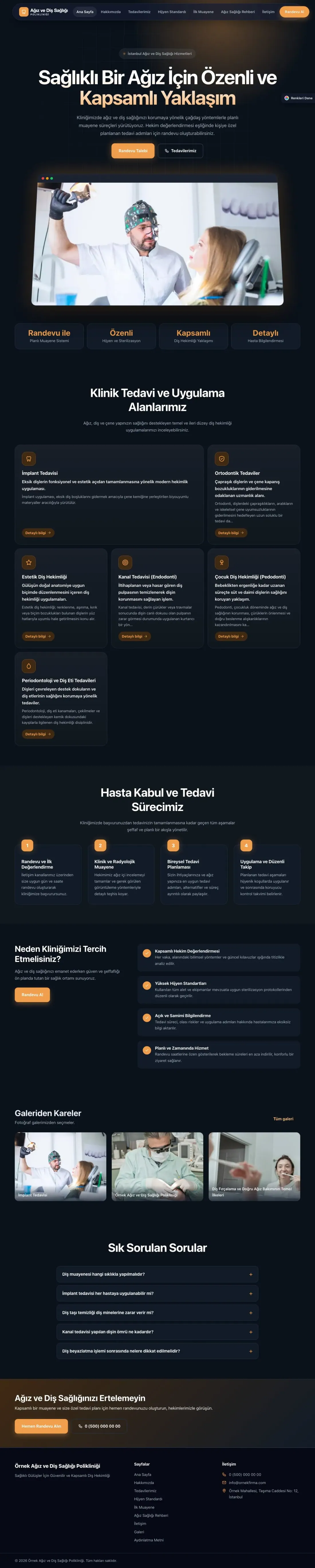Diş Hekimi için Koyu Modern Mavi Turuncu – Diş Hekimi Web Sitesi ana sayfa görünümü