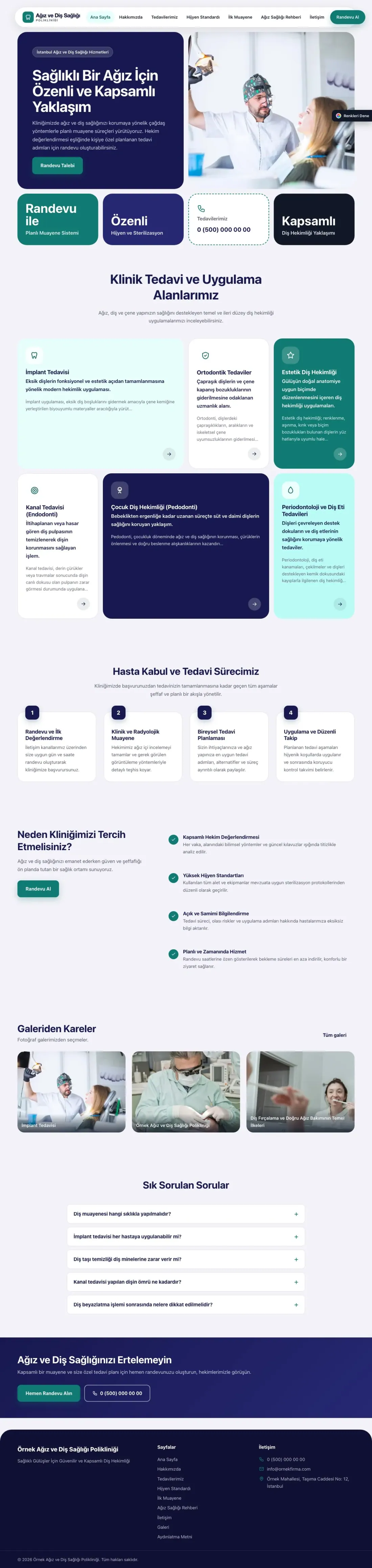 Diş Hekimi için Mozaik Lacivert Turkuaz – Diş Hekimi Web Sitesi ana sayfa görünümü