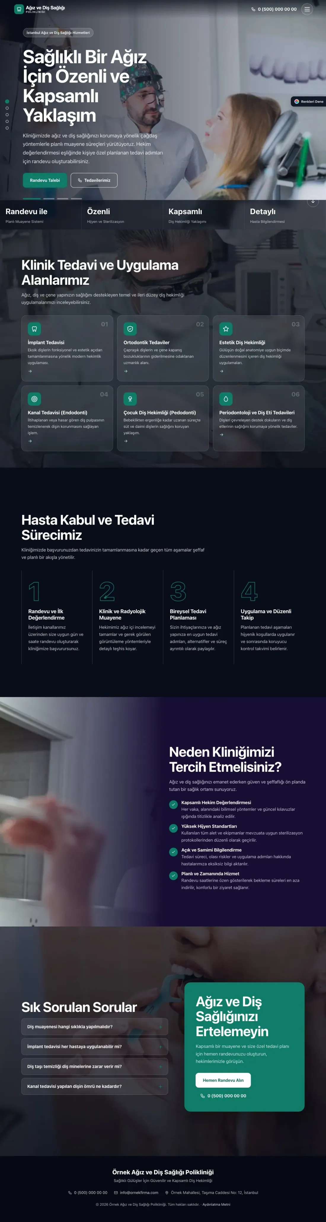 Diş Hekimi için Tam Ekran Lacivert Turkuaz – Diş Hekimi Web Sitesi ana sayfa görünümü